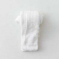 Girls Spring and Summer Thin Combed Cotton Solid Color Lace Ribbon Bowknot Crotch-Free Pants  White