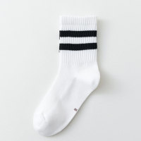 Children's spring and summer double bar striped breathable mid-tube socks  White