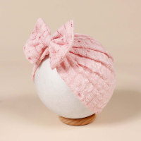 Children's breathable solid color hole bowknot newborn baby hat  Pink