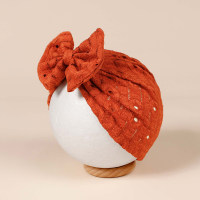 Children's breathable solid color hole bowknot newborn baby hat  Orange