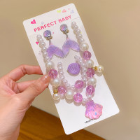 Children's cute ocean style shell bracelet baby girl jewelry 5-piece set  Light Purple