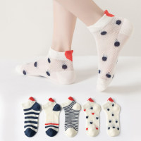 Five pairs of children's thin love mesh breathable mid-calf socks  Multicolor