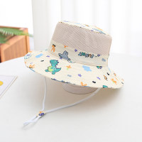 Children's Spring and Summer Travel Sun Protection Mesh Dinosaur Printed Bucket Hat  Beige