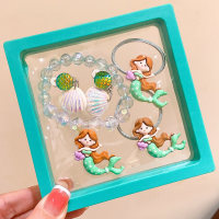 Children's Princess Mermaid Bracelet Cute Shell Painless Ear Clip Mermaid Princess Hair Ring Set Gift Box  Multicolor