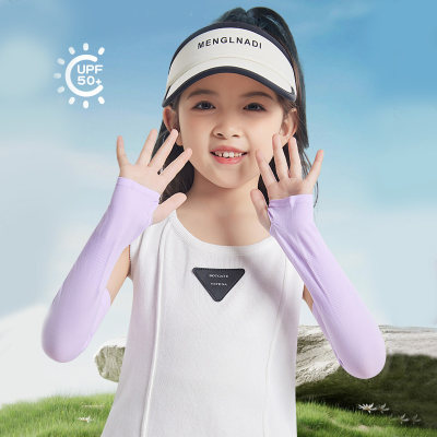 Mangas de brazo de seda de hielo con protección solar y protección UV de Color sólido de verano para niños