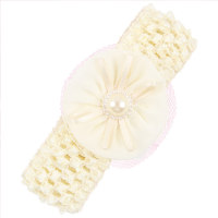 Accesorios para diadema de flores con perlas de gasa hechos a mano de color sólido para niños  Blanco crema