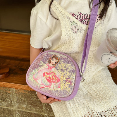 Bolsa combinando personalizada com lantejoulas de princesa fofa de desenho infantil