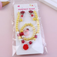 Children's cute princess love rose necklace bracelet ring ear clip 5-piece set  Multicolor