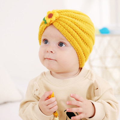 Chapeau tricoté pour bébé, couleur unie, décor floral, pour bébé