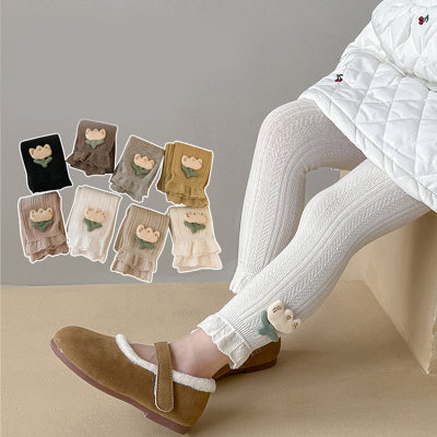 Leggings de nueve puntos de moda versátil para bebé con tulipán de trigo fino de primavera y otoño para niñas