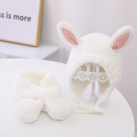 2-piece Baby Girl Solid Color Bunny Ear Design Plush Hat & Matching Scarf  White