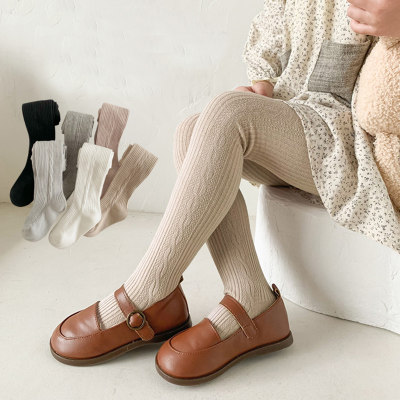 Children's solid color cable-knit tights