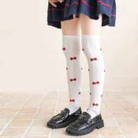 Girls spring and summer thin student princess bow high knee socks  White