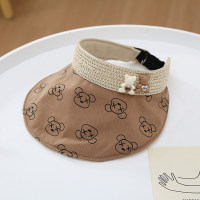 Children's summer stylish solid color bear hollow top soft skin-friendly sun hat  Coffee
