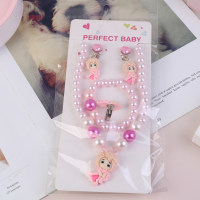 Children's cute princess love rose necklace bracelet ring ear clip 5-piece set  Multicolor