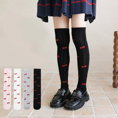 Calcetines finos hasta la rodilla con lazo de princesa para estudiantes de primavera y verano para niñas
