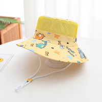 Children's Spring and Summer Travel Sun Protection Mesh Dinosaur Printed Bucket Hat  Yellow