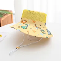 Children's spring and summer travel sun protection mesh dinosaur print basin hat  Yellow