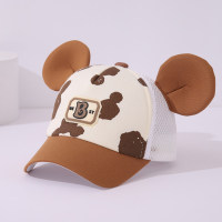 Gorra de protección solar de malla con orejas 3D con estampado de Mickey de dibujos animados de primavera y verano para niños  marrón