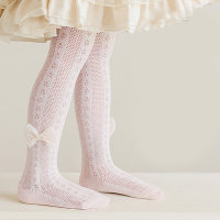Children's summer mesh breathable five-pointed star big bow princess pantyhose  Pink