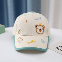 Gorra de protección solar con patrón de oso de dibujos animados de primavera para niños  Beige