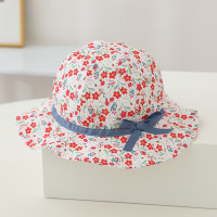 Children's spring and summer wide brim sun protection small floral fisherman hat  Red