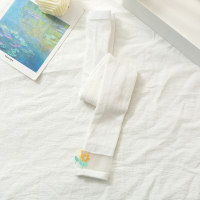 Children's summer cotton thin breathable small flower nine-point mesh leggings  White