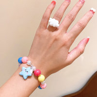 Kinder Frozen Cartoon Meerjungfrau Perlen Armband Ring Schmuck Set  Mehrfarbig