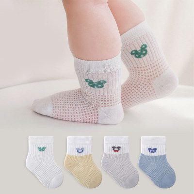 Four pairs - Children's summer breathable Mickey mesh combed cotton mid-tube socks