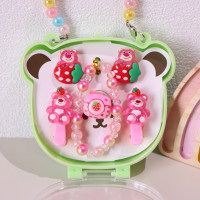 Children's cartoon cute bunny strawberry bear bracelet hairpin ring six-piece set  Style 2