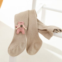 Children's Bear Doll Calf Length Socks  Khaki
