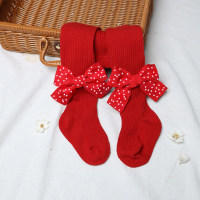 Baby Toddler Girl Pure Cotton Christmas Solid Color Bowknot Decor Pantyhose  Multicolor