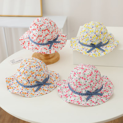 Children's spring and summer wide brim sun protection small floral fisherman hat