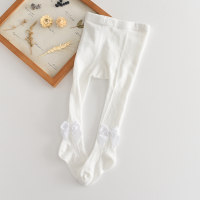 Girls' Solid Color Bowknot Decor Pantyhose  White
