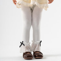 Children's Spring and Autumn Retro Forest Bowknot Cropped Leggings  White