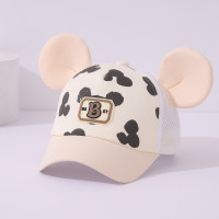 Gorra de protección solar de malla con orejas 3D con estampado de Mickey de dibujos animados de primavera y verano para niños  Beige