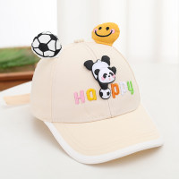 Cappellino protettivo solare per bambini primaverili ed estivi, panda da calcio, con orecchie piccole  Beige