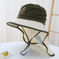 Children's summer outdoor shawl large brim sunshade mountaineering basin hat  Army Green