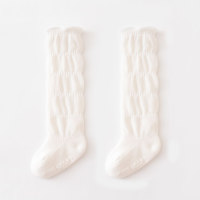 Children's solid mesh breathable knee-high socks  White