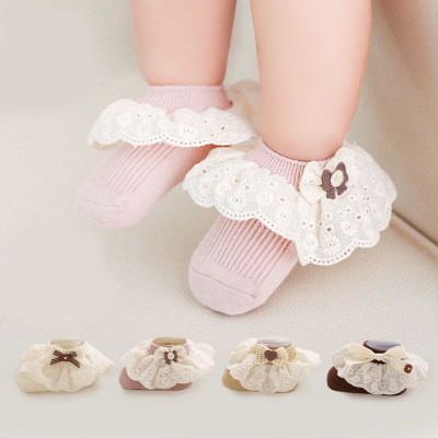 Girls' Pure Cotton Solid Color Ruffled Socks