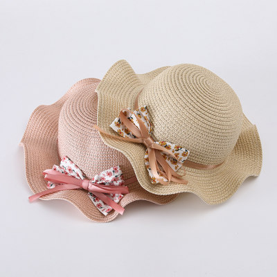 Children's summer sun protection beach travel floral bow straw hat