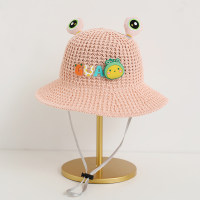 Children's summer sun protection three-dimensional cute frog breathable sunshade beach travel leisure all-match straw hat  Pink