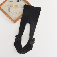Girls' Solid Color Bowknot Decor Pantyhose  Black