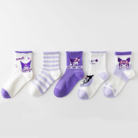 Cinco pares: calcetines deportivos de tubo medio para estudiantes del pequeño diablo rosa y morado de malla de verano para niños  Multicolor