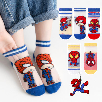 Five Pairs - Children's Summer Mesh Ice Silk Cartoon Spider-Man Socks