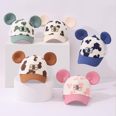 Gorra de protección solar de malla con orejas 3D con estampado de Mickey de dibujos animados de primavera y verano para niños