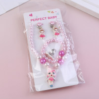 Kinder süße Prinzessin Liebe Rose Halskette Armband Ring Ohrclip 5-teiliges Set  Mehrfarbig