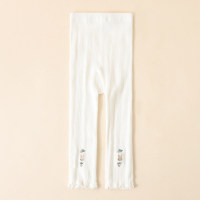 Leggings de nueve puntos de moda versátiles para bebé con encaje bordado de conejito fino de primavera y otoño para niñas  Blanco