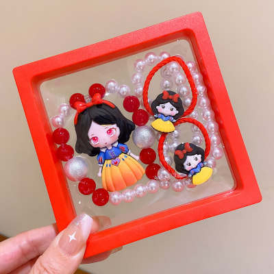 Conjunto de tres piezas de caja de regalo de joyería con cuerda para el cabello y pulsera con collar de sirena Blancanieves para niños