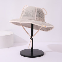 Children's spring and summer sun protection bear transparent ears mesh basin hat  Gray